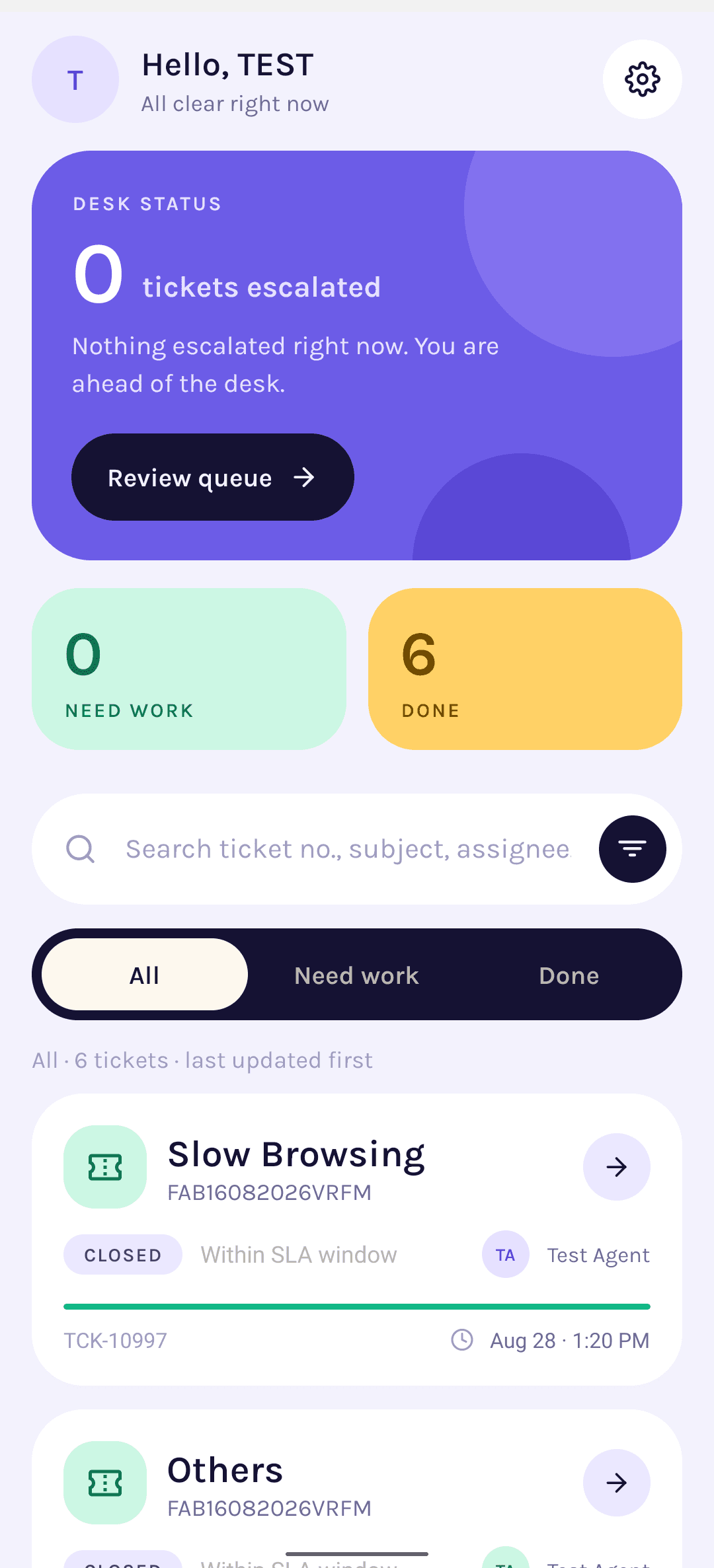 Samadhan helpdesk mobile app showing a support ticket with its SLA countdown